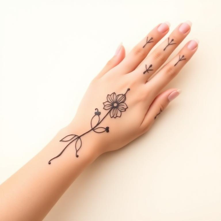 Minimal mehndi artwork with soft script-like lines by Hitankshi Dalai
